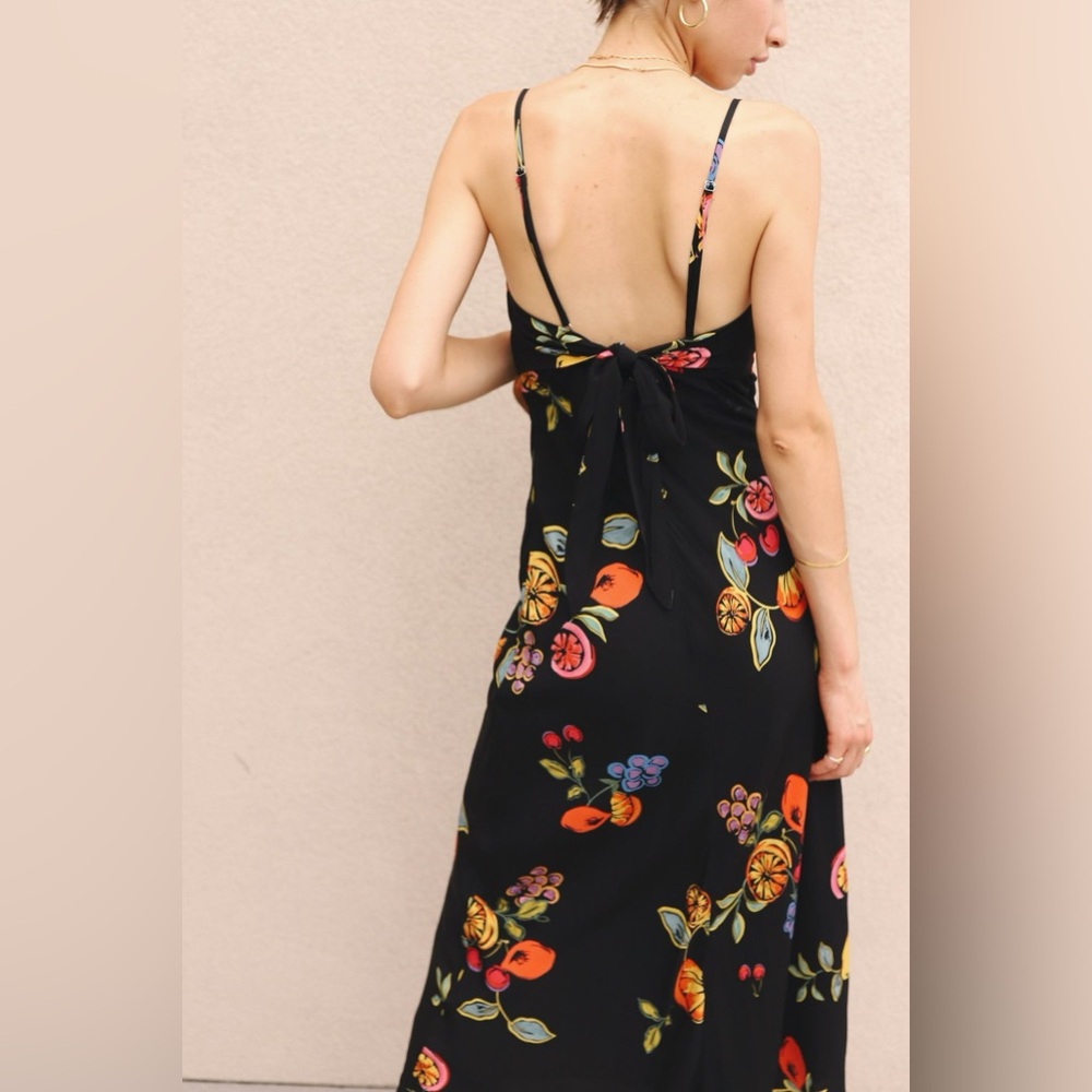 NEW Women’s Astr Black Maxi Dress with Colorful Mixed Fruit Design - Picture 2 of 16